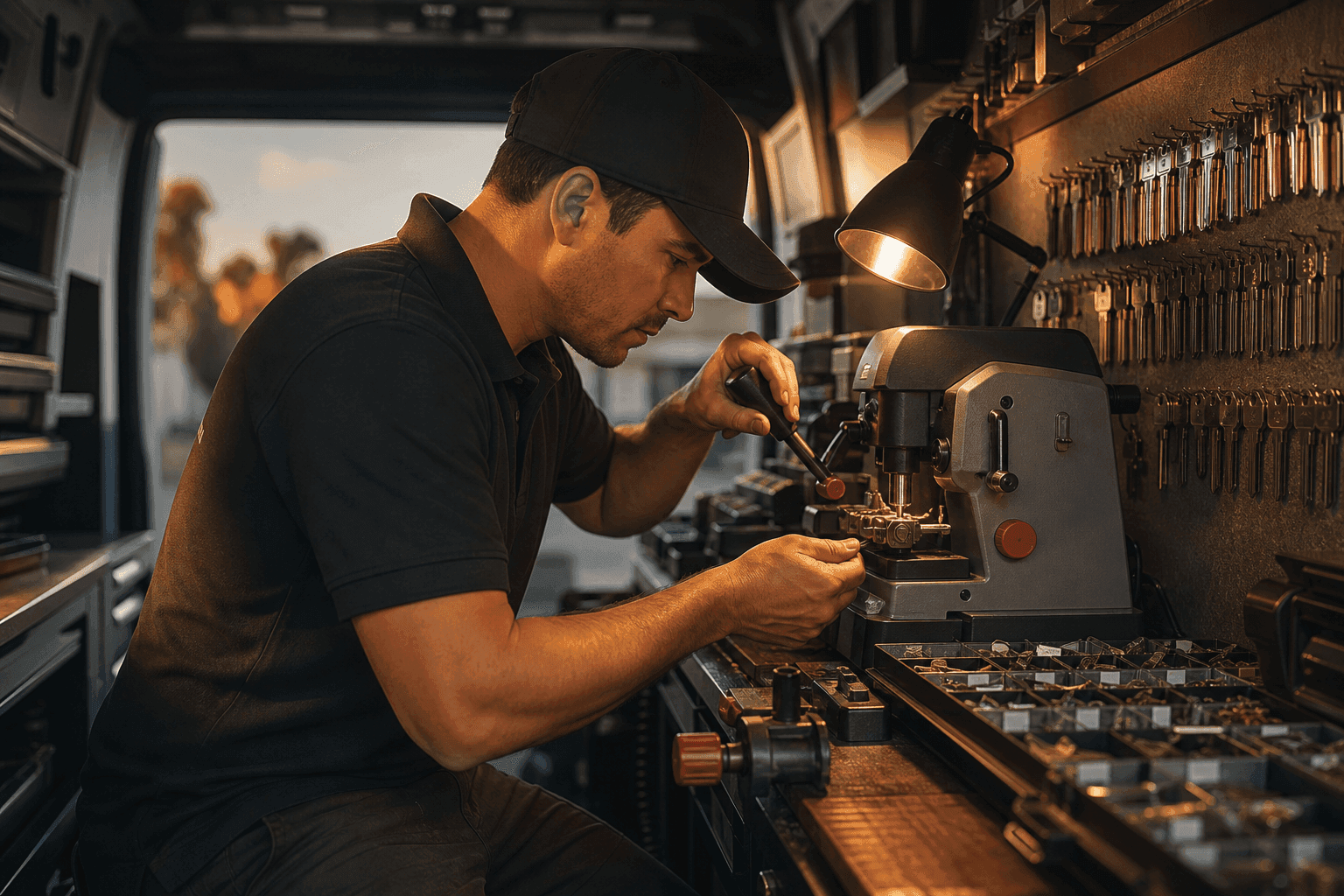 Inside the OH Lock and Key mobile workshop