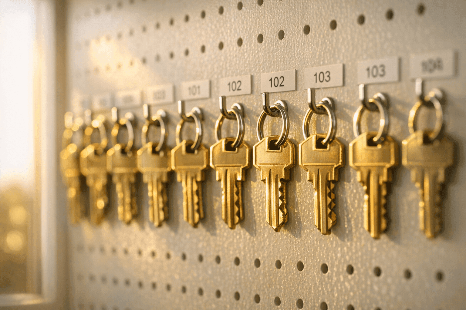 Organized commercial pin kit and tagged keys on a workbench, with a master key chart on paper