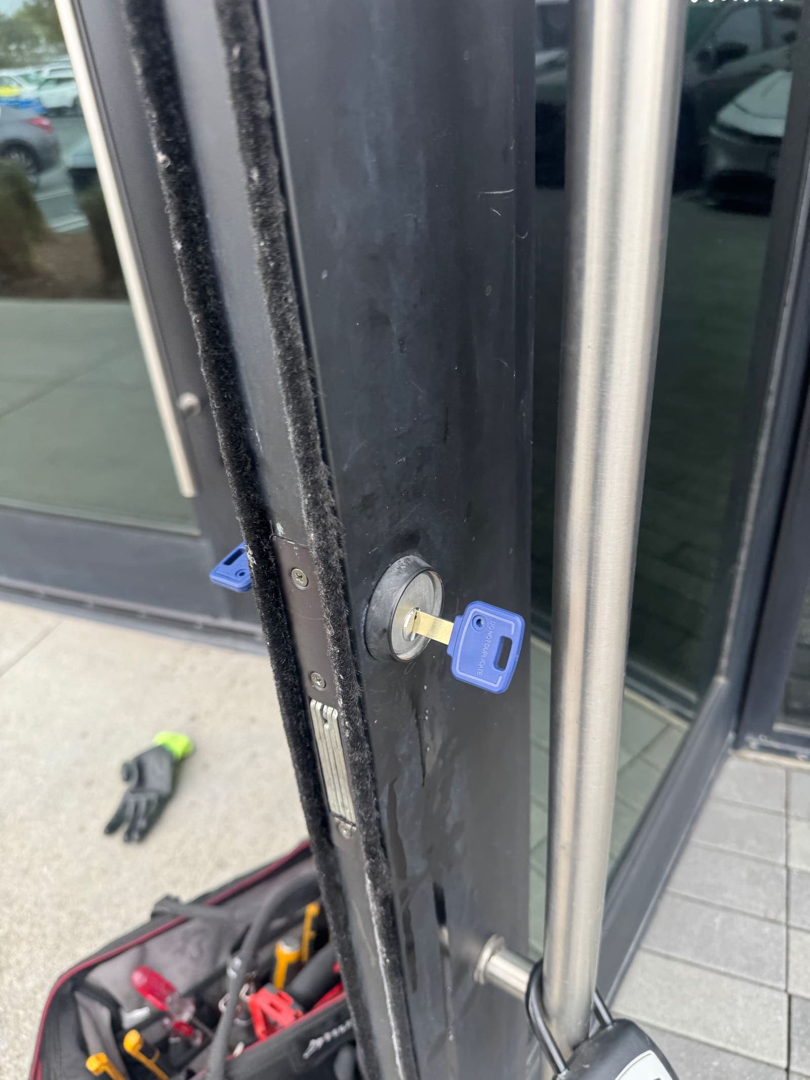 Commercial rekey high security key — commercial locksmith job by OH Lock and Key Solutions, Orange County (BSIS #8663)