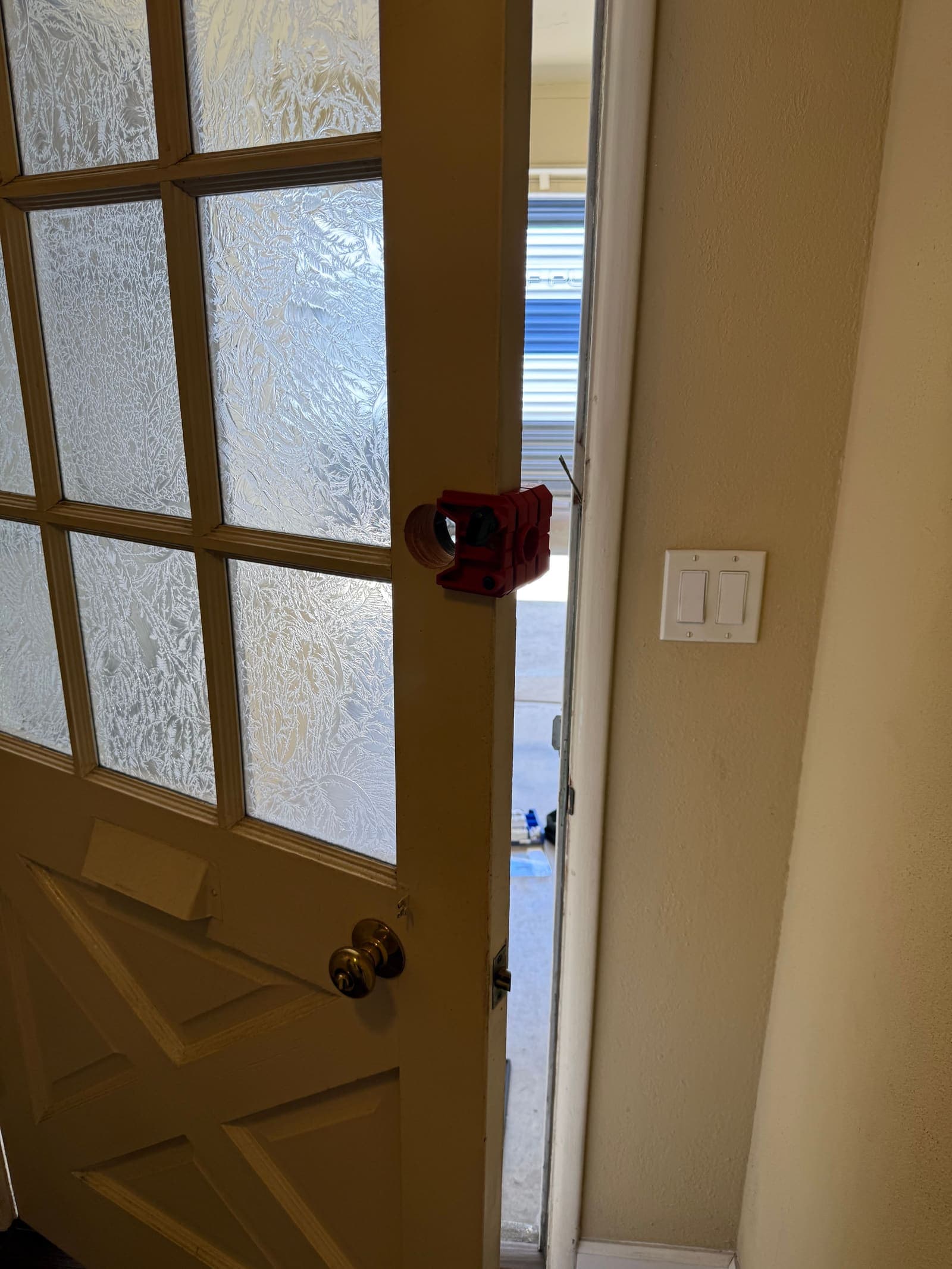 French door deadbolt drill jig install — residential locksmith job by OH Lock and Key Solutions, Orange County (BSIS #8663)