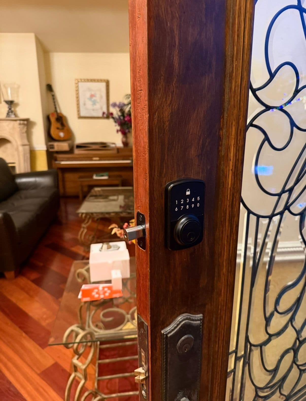 Residential keypad deadbolt wood door — smart lock install job by OH Lock and Key Solutions, Orange County (BSIS #8663)