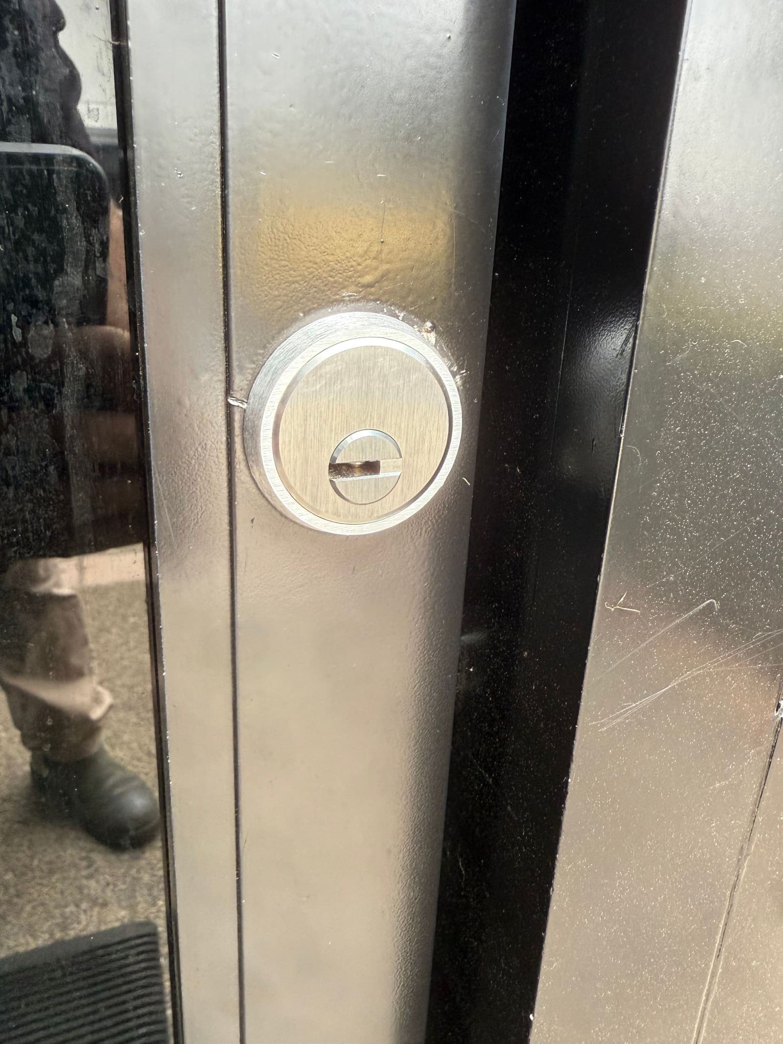 Storefront glass mortise cylinder 01 — storefront door job by OH Lock and Key Solutions, Orange County (BSIS #8663)